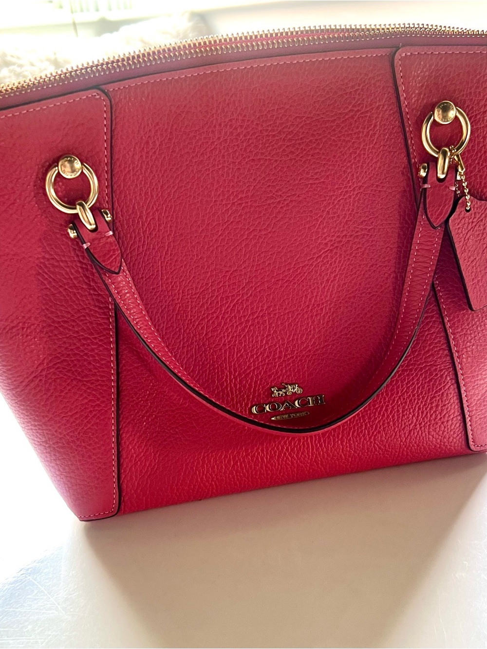 Coach Pebbled Leather Tote in Rose Pink with Gold Hardware NWT